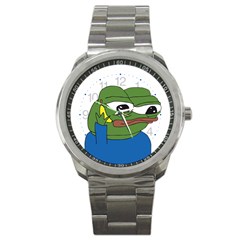 Apu Apustaja With Banana Phone Wall Eyed Pepe The Frog Kekistan Sport Metal Watch by snek