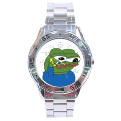 Apu Apustaja With Banana Phone Wall Eyed Pepe The Frog Kekistan Stainless Steel Analogue Watch by snek