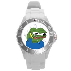 Apu Apustaja With Banana Phone Wall Eyed Pepe The Frog Kekistan Round Plastic Sport Watch (l) by snek