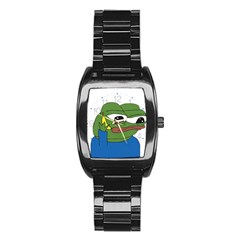 Apu Apustaja With Banana Phone Wall Eyed Pepe The Frog Kekistan Stainless Steel Barrel Watch by snek