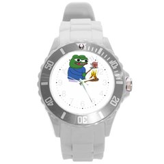 Apu Apustaja Roasting A Snail On A Campfire Pepe The Frog Round Plastic Sport Watch (l) by snek