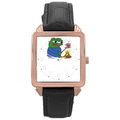 Apu Apustaja Roasting A Snail On A Campfire Pepe The Frog Rose Gold Leather Watch  by snek