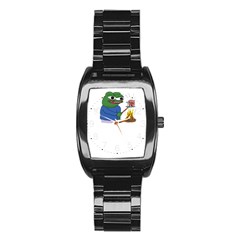 Apu Apustaja Roasting A Snail On A Campfire Pepe The Frog Stainless Steel Barrel Watch by snek