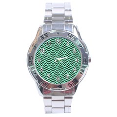 Chevron Pattern Black Mint Green Stainless Steel Analogue Watch by Pakrebo