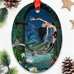 Wonderful Mermaid In The Deep Ocean Ornament (oval) by FantasyWorld7