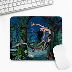 Wonderful Mermaid In The Deep Ocean Large Mousepads by FantasyWorld7