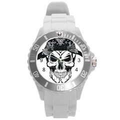 Kerchief Human Skull Round Plastic Sport Watch (l) by Mariart