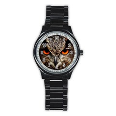 Owl s Scowl Stainless Steel Round Watch by WensdaiAmbrose