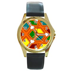 Shape Plaid Round Gold Metal Watch