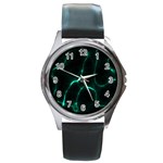 Green Pattern Background Abstract Round Metal Watch Front