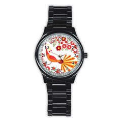 Peacock Pattern Stainless Steel Round Watch by Mariart