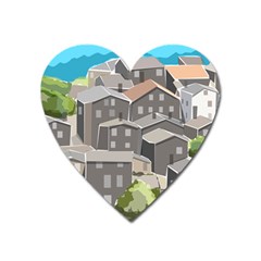 Village Place Portugal Landscape Heart Magnet by Pakrebo