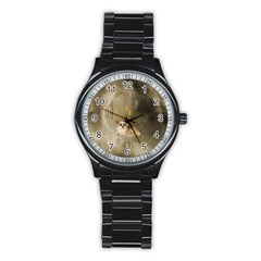 Cute Little Chihuahua With Hearts On The Moon Stainless Steel Round Watch by FantasyWorld7