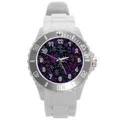 Retro Lilac Pattern Round Plastic Sport Watch (l) by WensdaiAmbrose