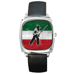 Flag Patriote Quebec Patriot Red Green White Grunge Vieux Patriot Henri Julien Square Metal Watch by Quebec