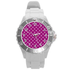 Polka Dots In Purple Round Plastic Sport Watch (l) by WensdaiAmbrose