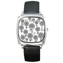 Zappwaits Flowers Black Square Metal Watch by zappwaits