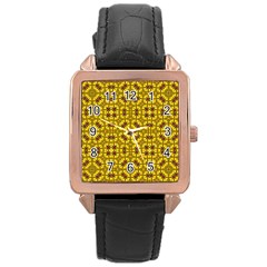 Tile Background Image Graphic Yellow Rose Gold Leather Watch 