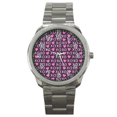 Xo Valentines Day Pattern Sport Metal Watch by Valentinaart