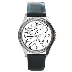 Animal Equine Face Horse Round Metal Watch by Wegoenart
