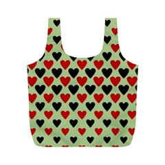 Red & Black Hearts - Olive Full Print Recycle Bag (m) by WensdaiAmbrose