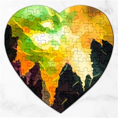 Forest Trees Nature Wood Green Jigsaw Puzzle (heart) by Pakrebo