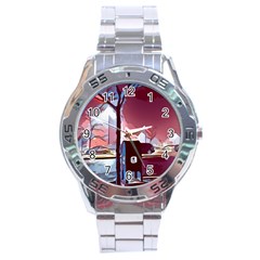 Post Office Mail Mailbox Night Stainless Steel Analogue Watch by Pakrebo