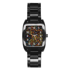 Stained Glass Window Glass Colorful Stainless Steel Barrel Watch by Pakrebo