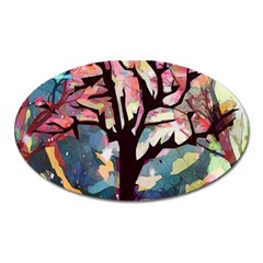 Tree Moon Night Sky Landscape Oval Magnet by Pakrebo