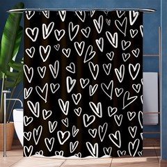 White Hearts - Black Background Shower Curtain 60  X 72  (medium)  by alllovelyideas