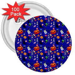 Halloween Treats Pattern Blue 3  Buttons (100 Pack) 