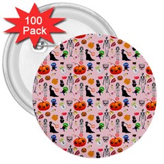 Halloween Treats Pattern Pink 3  Buttons (100 Pack) 