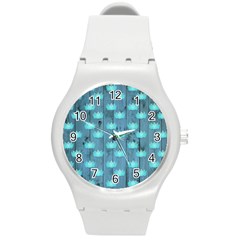 Zen Lotus Wood Wall Blue Round Plastic Sport Watch (m) by snowwhitegirl