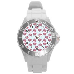 Pink Flower Elephant Round Plastic Sport Watch (l) by snowwhitegirl