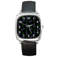 Gothic Girl Rose Black Pattern Square Metal Watch