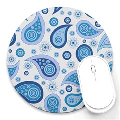 Retro Paisley Blue Round Mousepads by snowwhitegirl