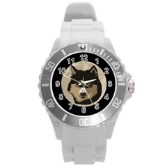 Husky Moon Round Plastic Sport Watch (l) by snowwhitegirl