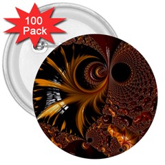 Fractal Brown Golden Intensive 3  Buttons (100 Pack)  by Pakrebo