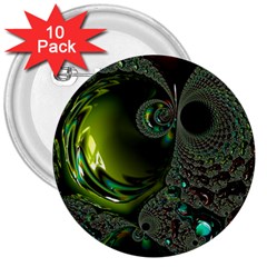 Fractal Intensive Green Olive 3  Buttons (10 Pack)  by Pakrebo