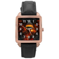 Dragon Legend Art Fire Digital Fantasy Rose Gold Leather Watch  by Sudhe