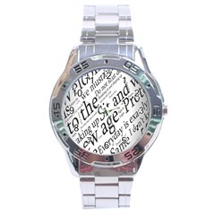 Abstract Minimalistic Text Typography Grayscale Focused Into Newspaper Stainless Steel Analogue Watch by Sudhe