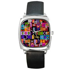 Abstract A Colorful Modern Illustration Square Metal Watch