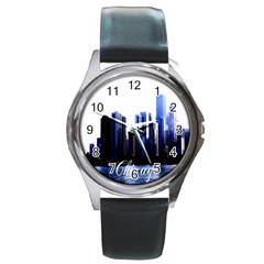 Abstract Of Downtown Chicago Effects Round Metal Watch by Sudhe