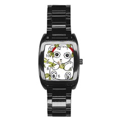 Panda China Chinese Furry Stainless Steel Barrel Watch by Sudhe