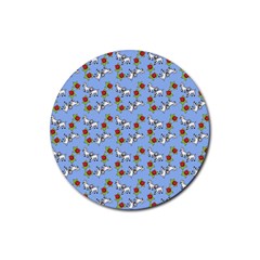 Lamb Pattern Blue Rubber Coaster (round) 