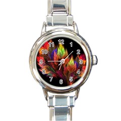 Abstract Digital Art Fractal Round Italian Charm Watch