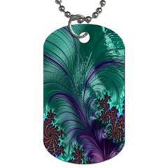 Fractal Turquoise Feather Swirl Dog Tag (two Sides) by Sudhe