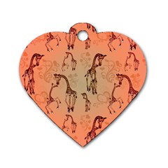 Cute Giraffe Pattern Dog Tag Heart (two Sides) by FantasyWorld7