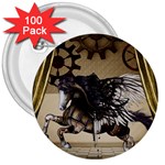 Awesome Steampunk Unicorn With Wings 3  Buttons (100 pack)  Front