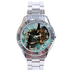 Spirit Of Steampunk, Awesome Train In The Sky Stainless Steel Analogue Watch by FantasyWorld7